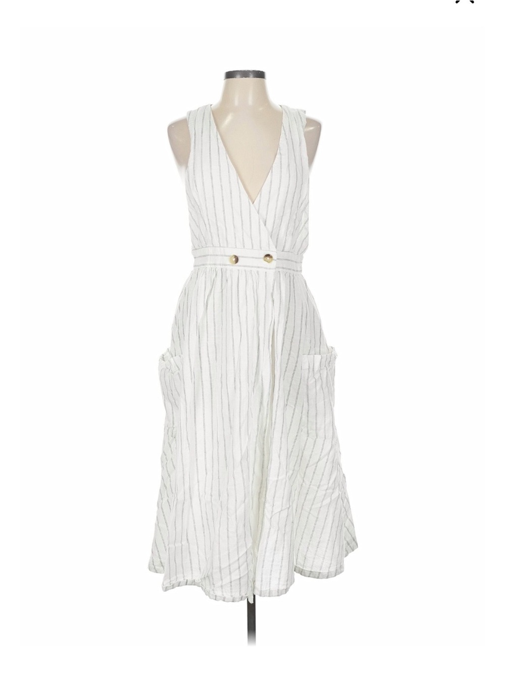 Free People Pinafore dress apron pockets pinstripe farmhouse style size large